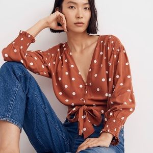Madewell Tie Front Top in Dot